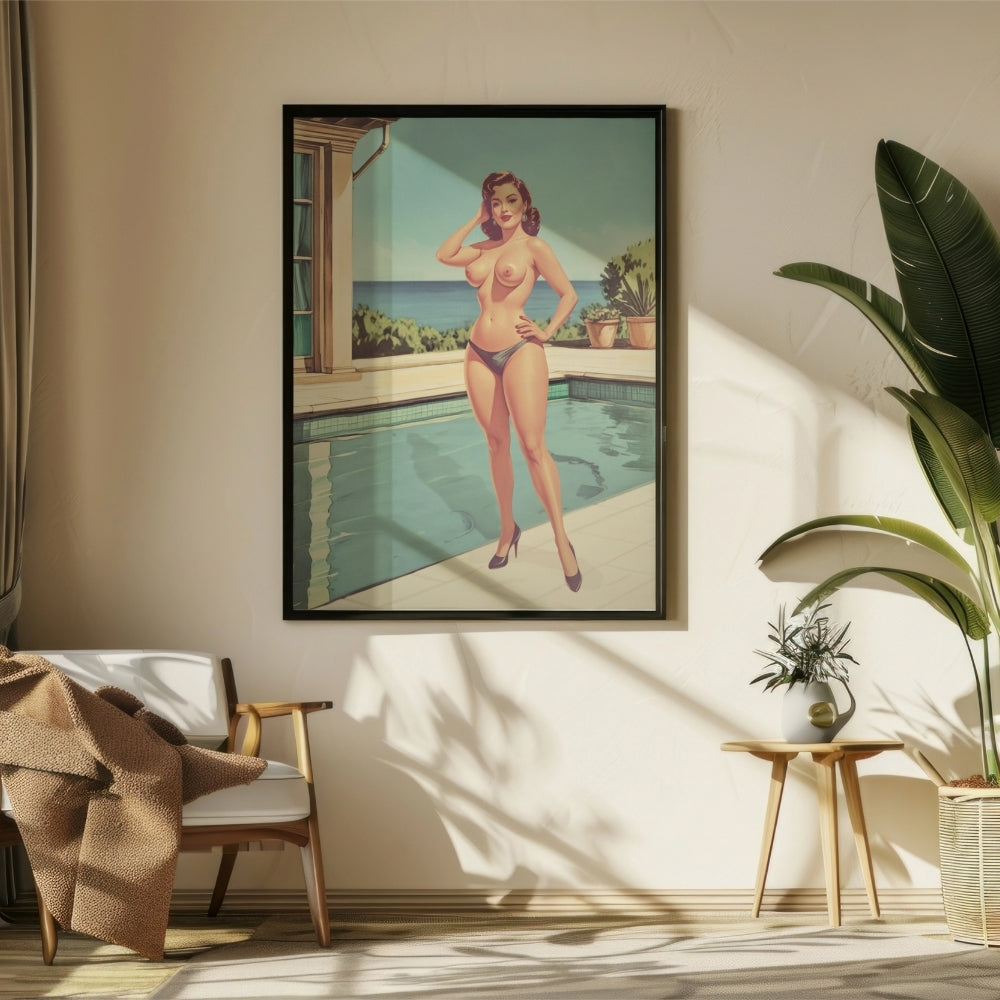 Vintage Poolside Pin-Up Poster - Retro Mid-Century Glamour Wall Art