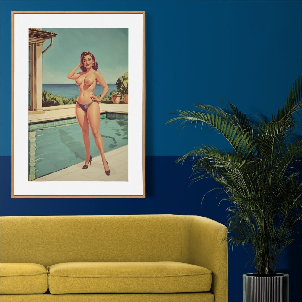 Vintage Poolside Pin-Up Poster - Retro Mid-Century Glamour Wall Art