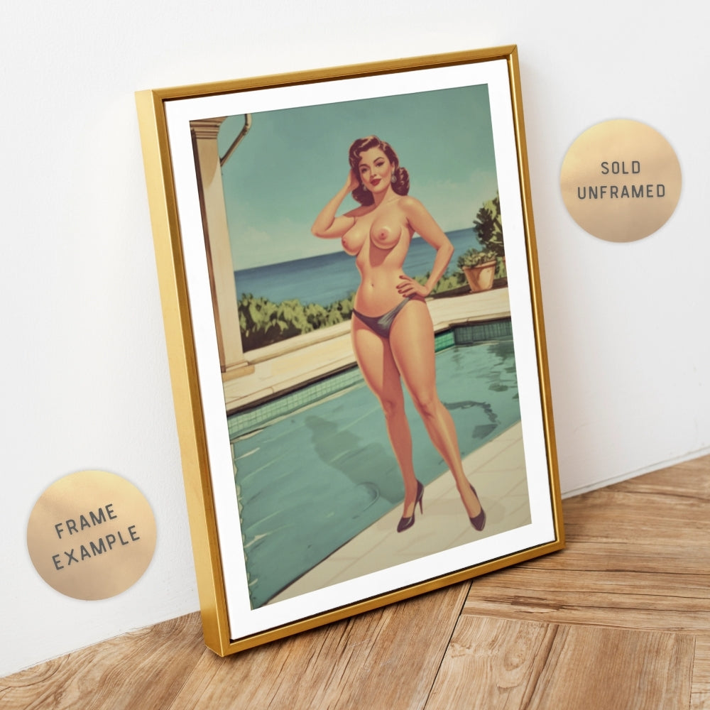 Vintage Poolside Pin-Up Poster - Retro Mid-Century Glamour Wall Art
