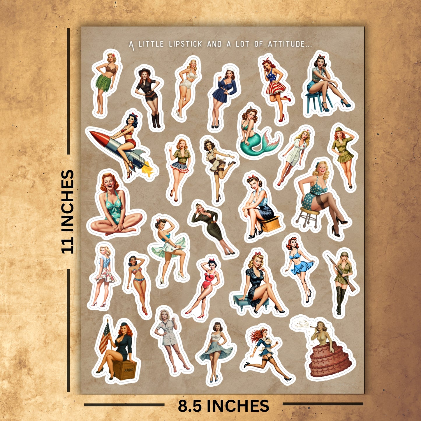 XL Vintage Pin-Up Sticker Sheet (28 Retro Bombshells)