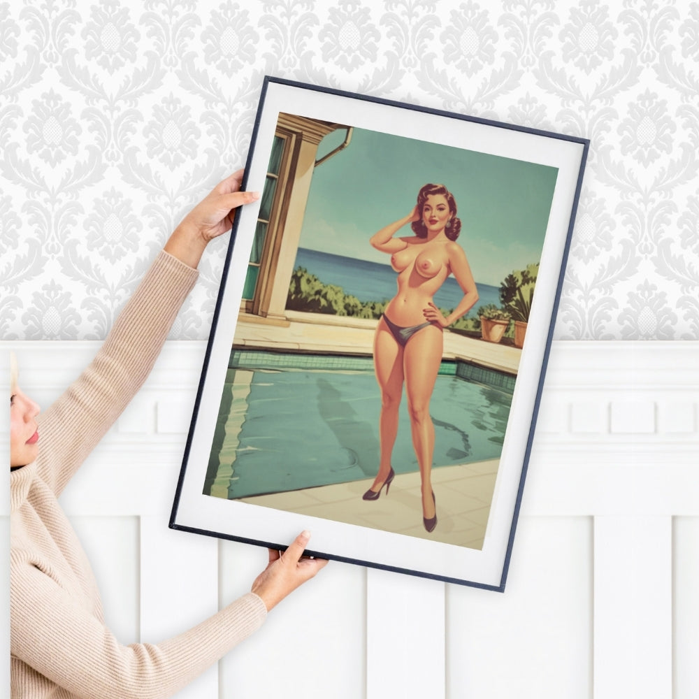 Vintage Poolside Pin-Up Poster - Retro Mid-Century Glamour Wall Art