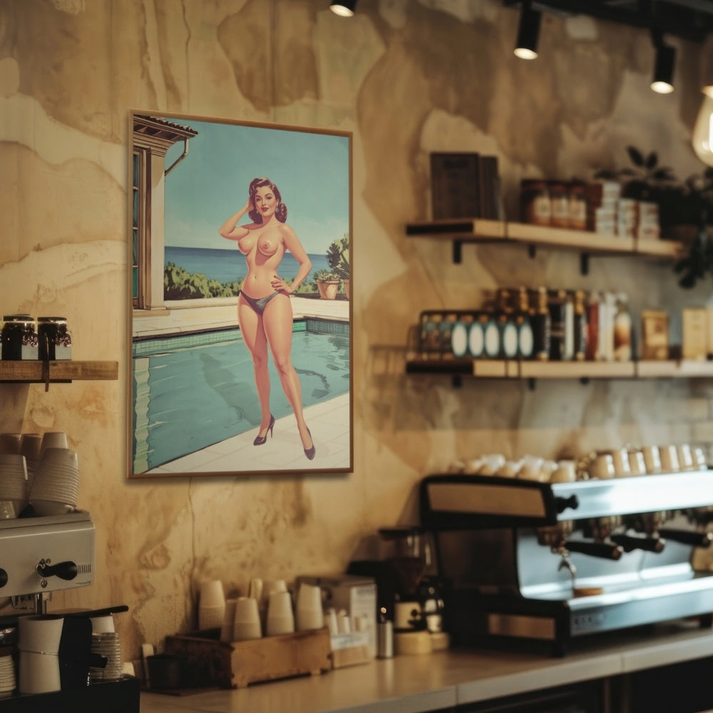 Vintage Poolside Pin-Up Poster - Retro Mid-Century Glamour Wall Art