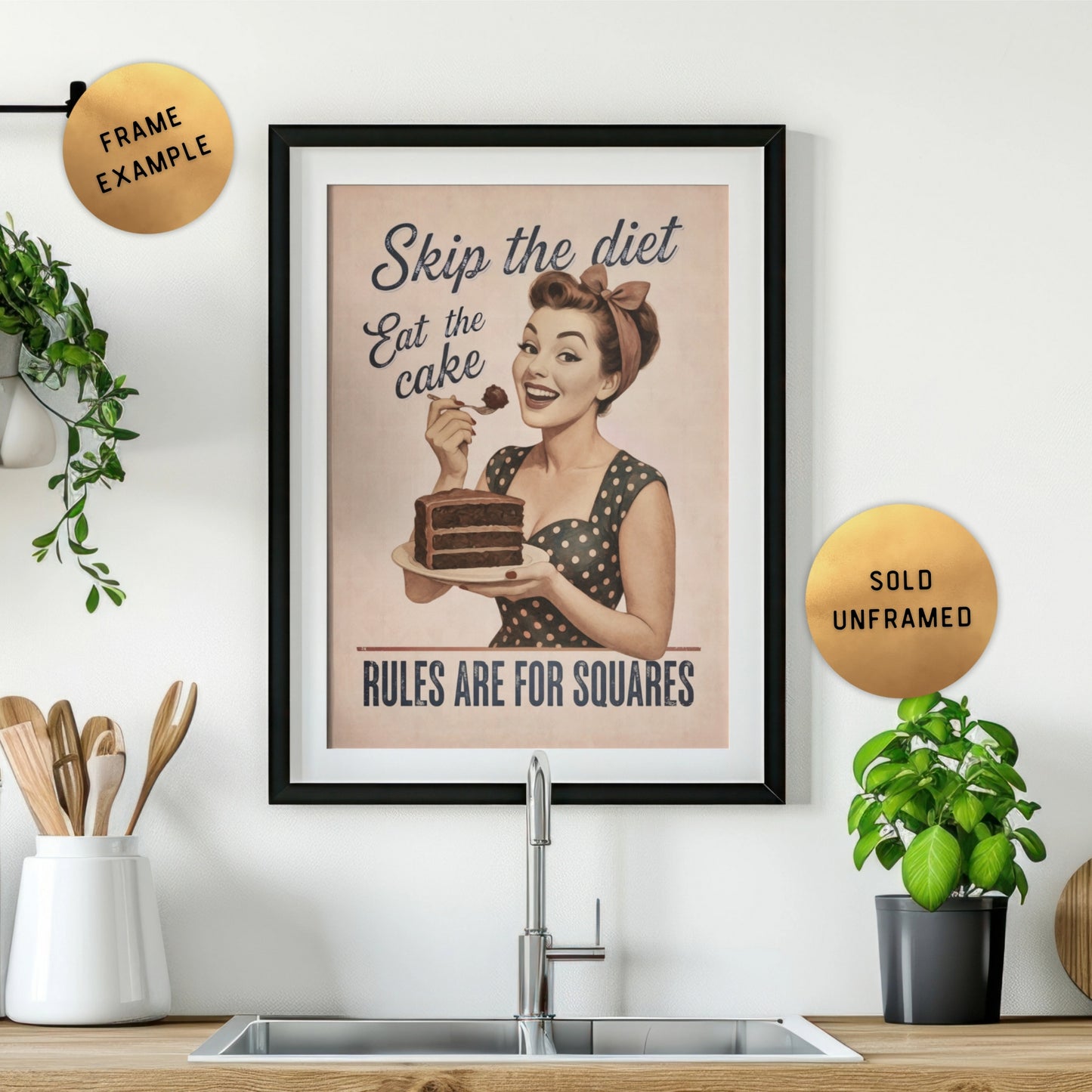 Skip the Diet, Eat the Cake - Vintage Pin-Up Poster | Retro Kitchen Wall Art