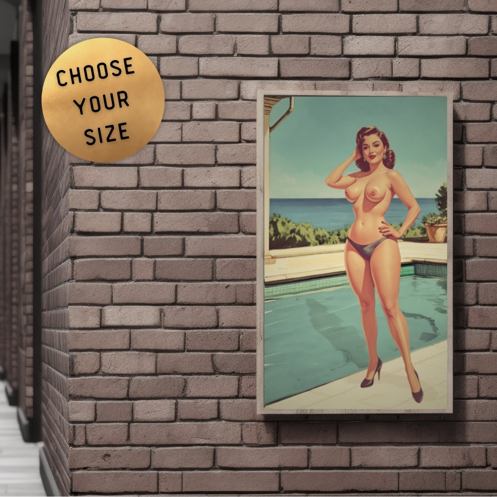 Vintage Poolside Pin-Up Poster - Retro Mid-Century Glamour Wall Art