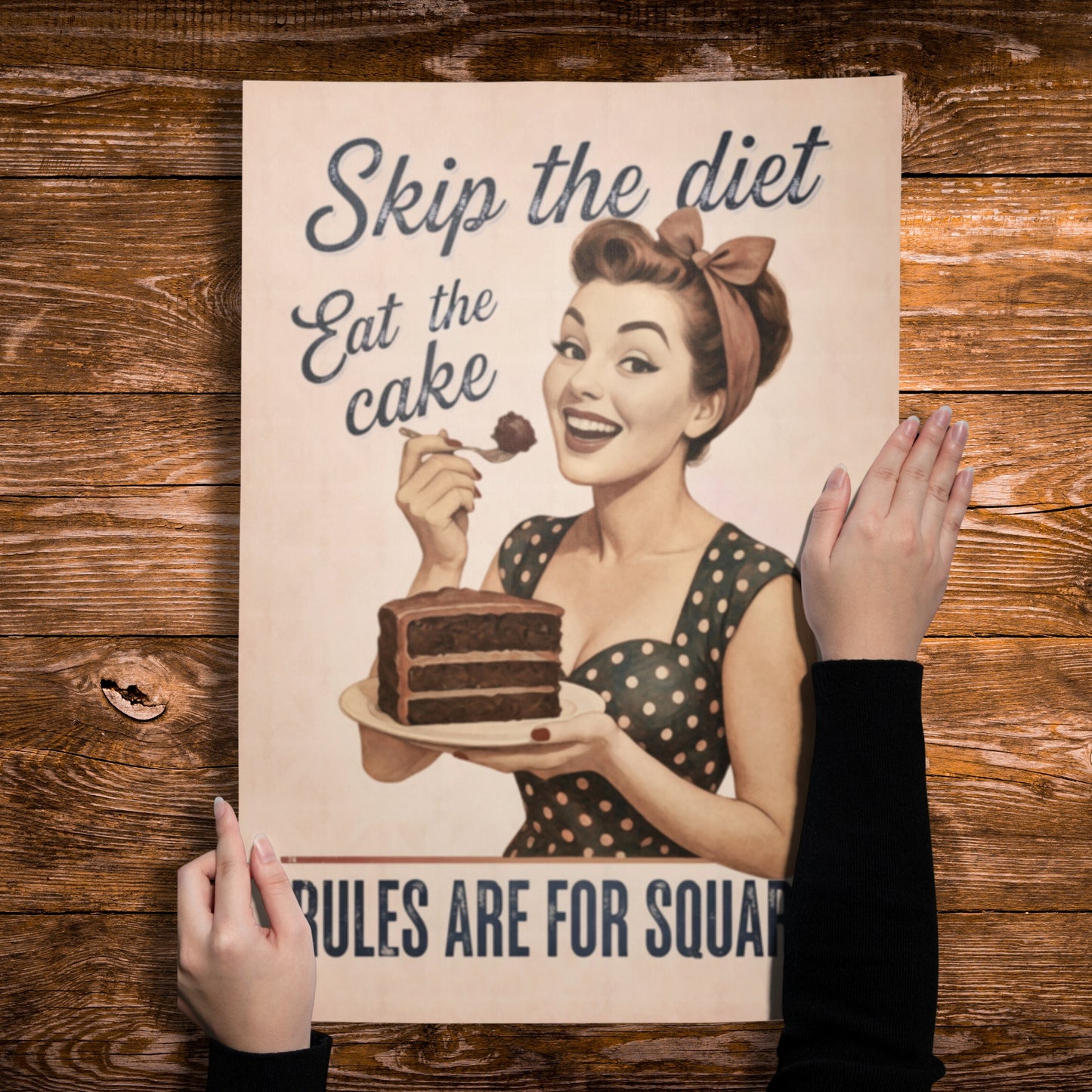 Skip the Diet, Eat the Cake - Vintage Pin-Up Poster | Retro Kitchen Wall Art