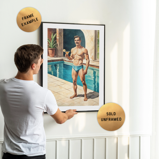 I'm Your Zaddy | Mid-Century Studmuffin | Vintage Hunk with Mustache Poster | Retro Male Pin-Up Art