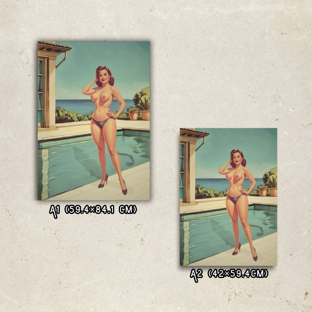 Vintage Poolside Pin-Up Poster - Retro Mid-Century Glamour Wall Art