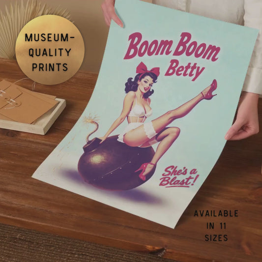 Pinup Poster | Vintage WWII Bombshell Art | Retro Pin Up Wall Decor | 1940s Style Americana